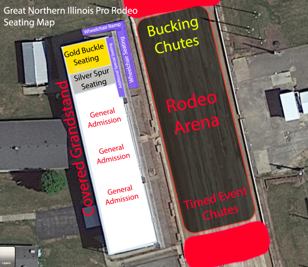 Seating map for the Great Northern Illinois Pro Rodeo.